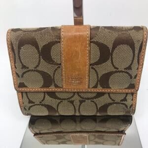 COACH Leather Fabric Combo Brown Tri Fold Wallet